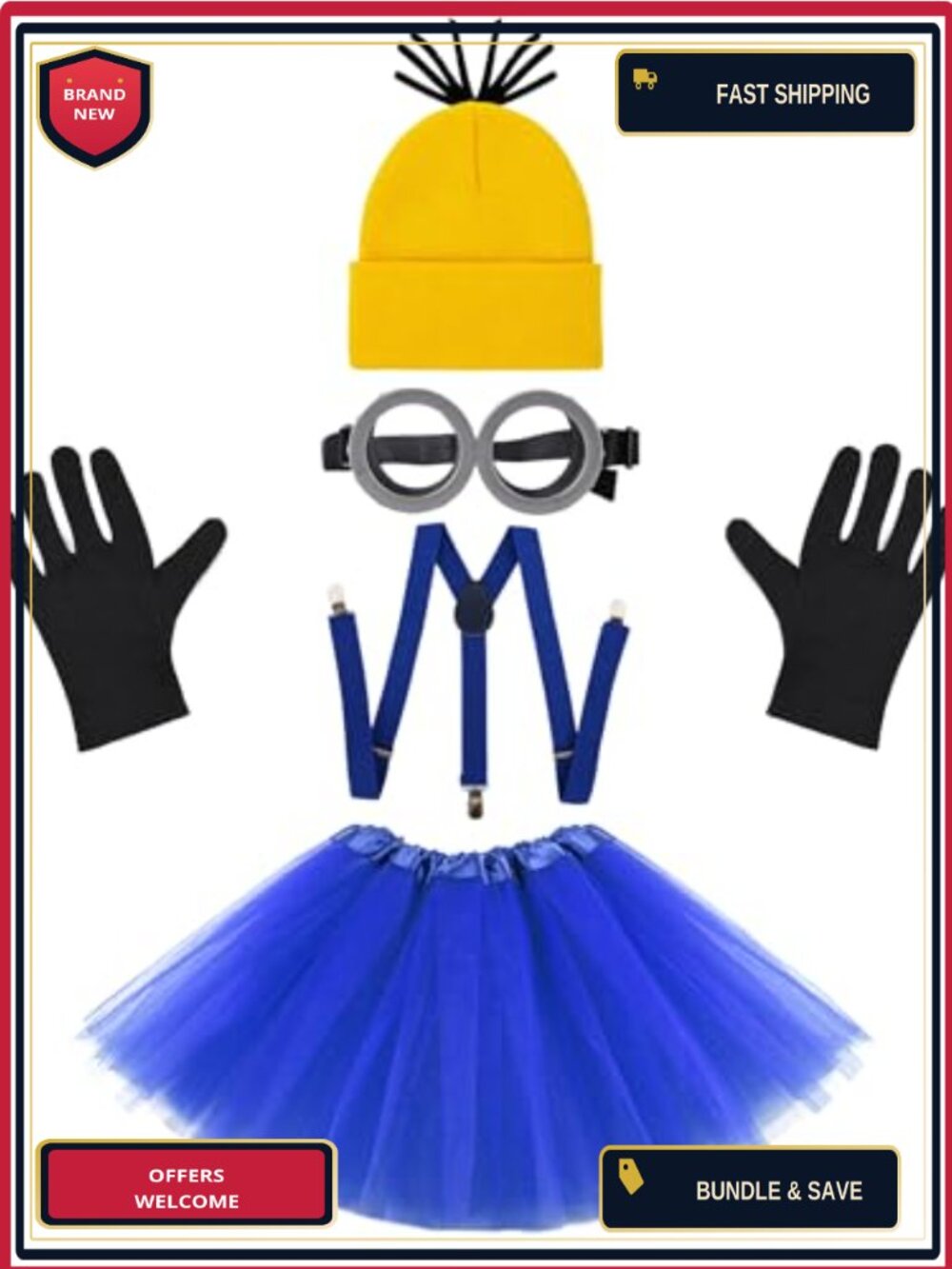 Adult Halloween Costume Set Hat Goggles Gloves Tutu Suspenders Cosplay Party